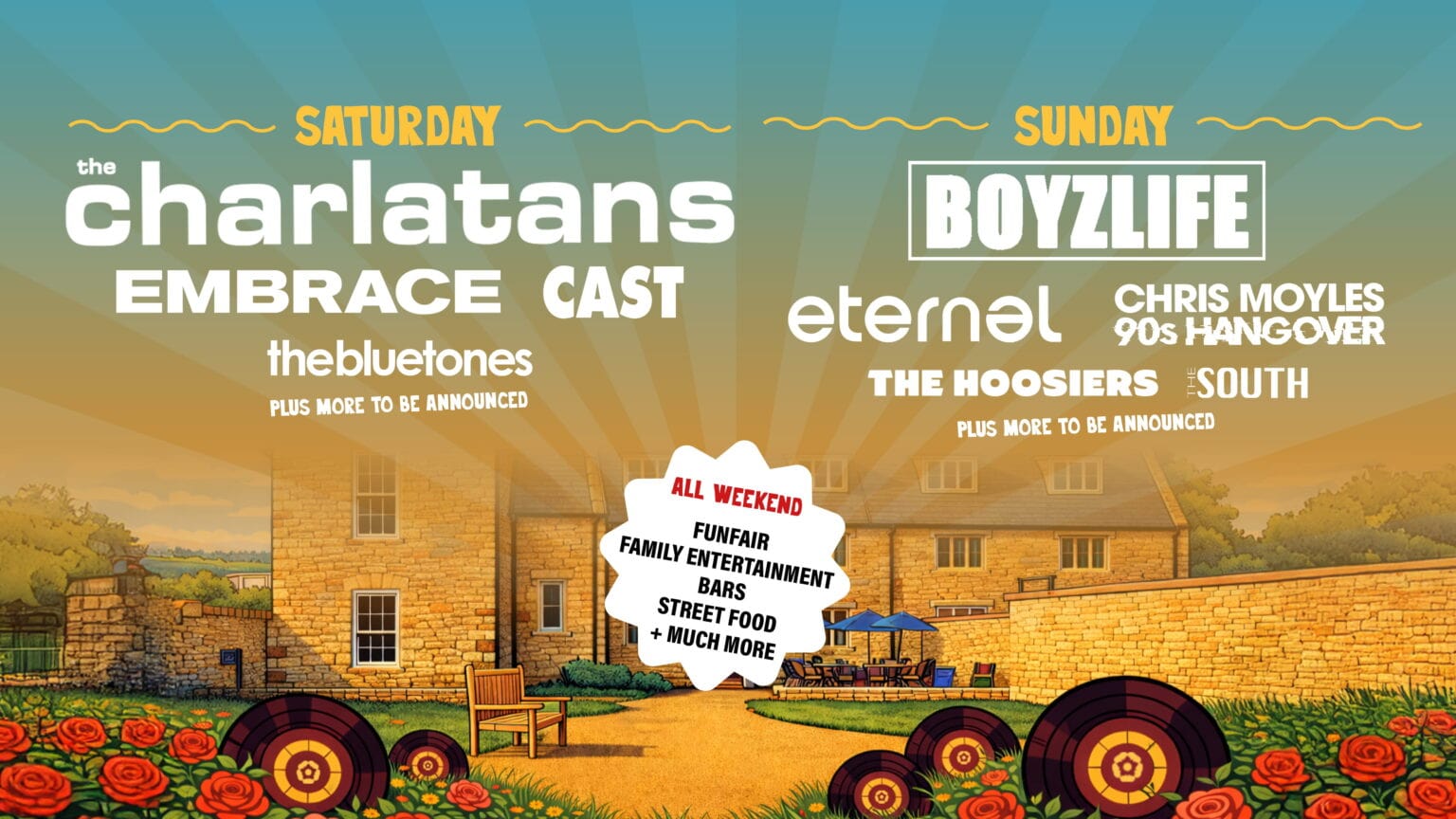 Vibrant outdoor scene at RoseShire Festival featuring live music, family fun, and food stalls.