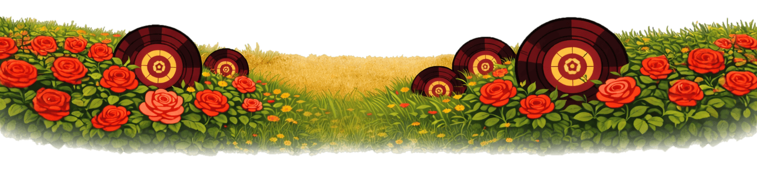 Vibrant floral display at RoseShire Festival with roses and decorative elements.